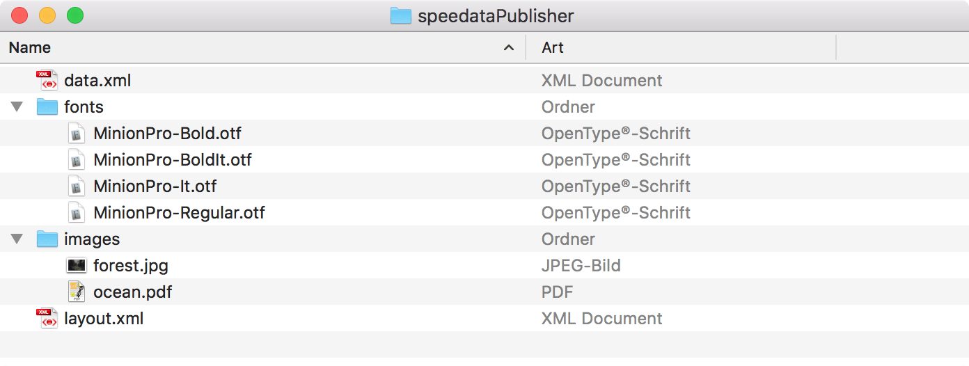 Possible file organization in a directory. The name of the subdirectories (folders) is arbitrary.