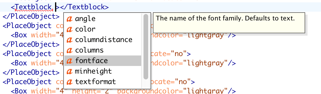 Allowed attributes for text block