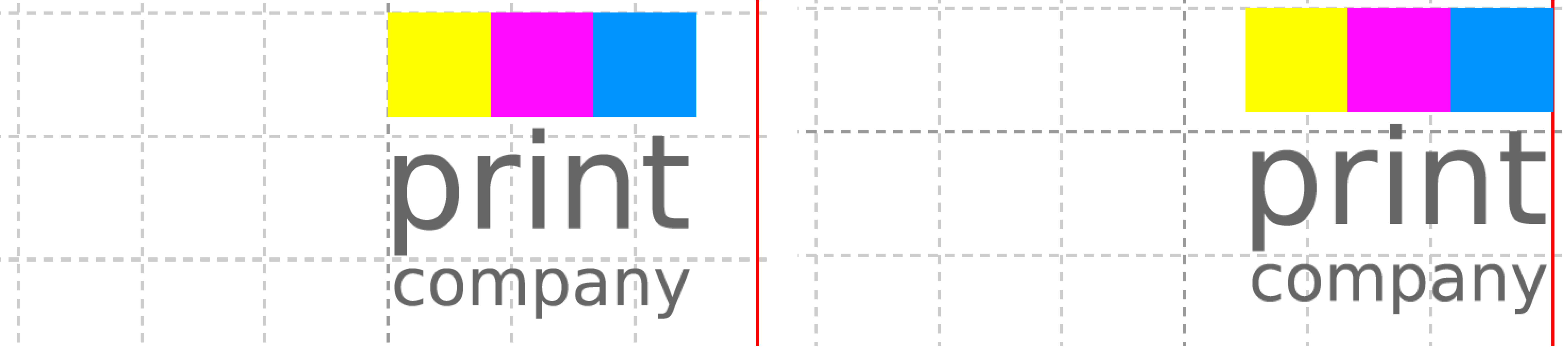 By specifying hreference="right", the column specification is not used for the left edge of the image, but for the right edge. If the width of the image does not correspond to a multiple of the raster width, as in this example, the alignment within the raster cell must also be corrected with halign="right" (right logo).