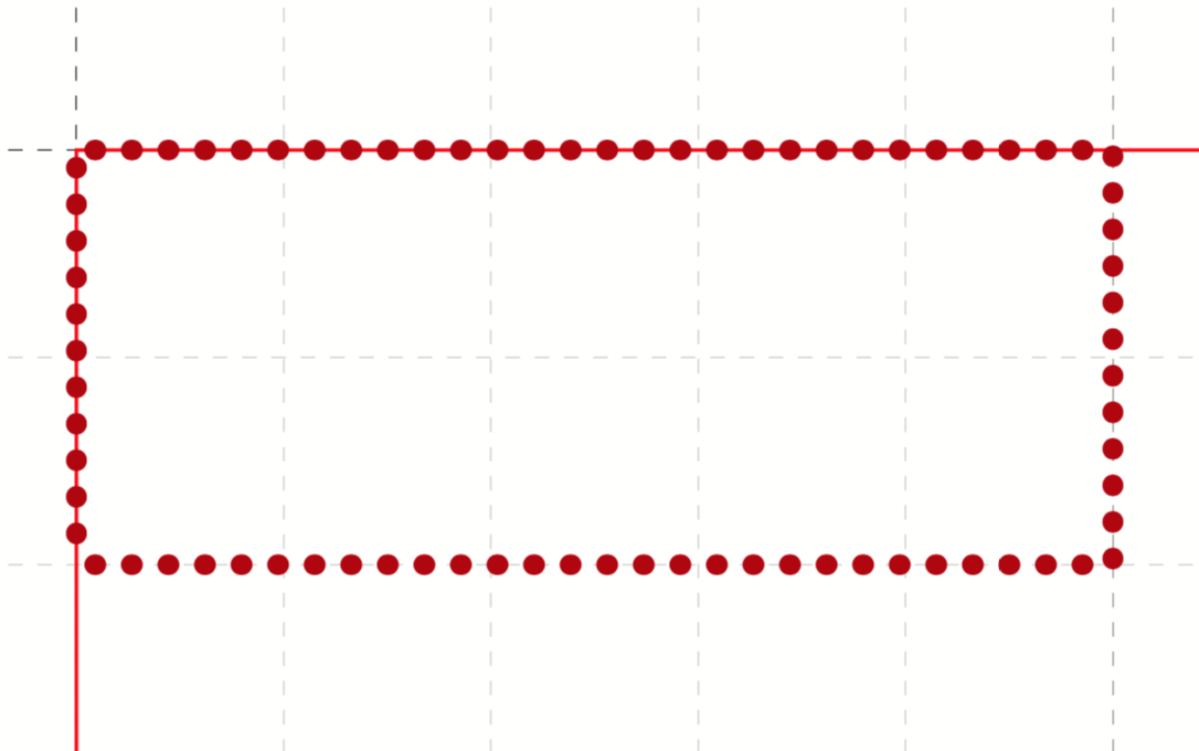 The dotted lines correspond to the specifications of the box. Raster display has been turned on to make this visible.