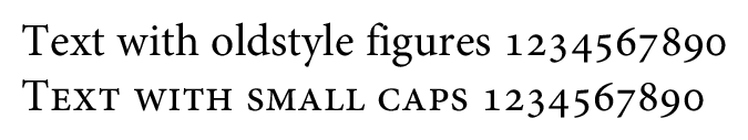 Text figures (above) often make reading the numbers more pleasant. Real small caps (below) differ significantly from mathematically reduced capital letters. The stroke weight and proportions must be adjusted. Depending on the font used, smallcaps also switches to &ldquo;old style figures&rdquo;.