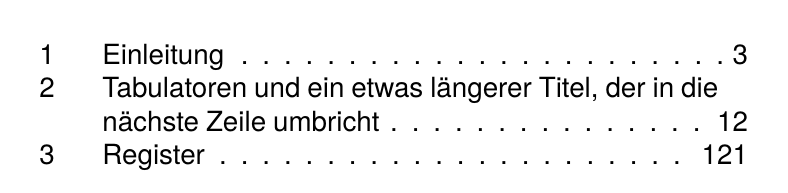 Inhaltsverzeichnis mit Kapitelnummer, Titel, Füllpunkten und rechtsbündiger Seitenzahl.