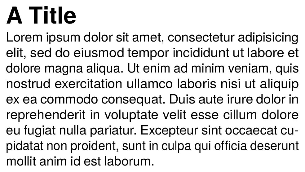 Output of a heading. The text format with the break-below property prevents wrapping under the heading.