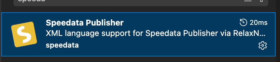 Open the extensions marketplace and search for speedata. Install the &ldquo;Speedata Publisher&rdquo; extension.